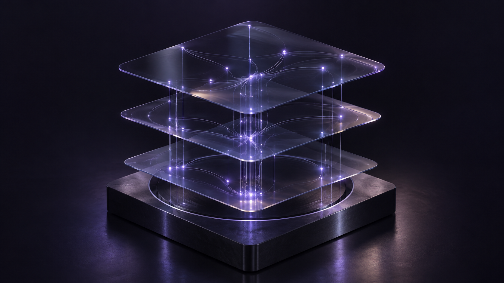 Conceptual glass layers representing the connection between governance, engineering and assurance.
